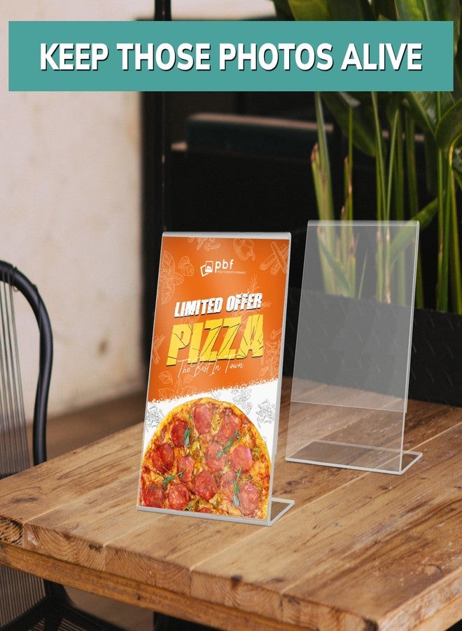 pbf PHOTO BOOTH FRAMES pbf 4x6 Acrylic Sign Holder | 4 x 6 Vertical Stand Up Slanted Sign Holder | Acrylic Stands for Display | Clear Picture Frame, Menu Table Top Stand, Plastic Flyer Holder (6-Pack) - Image 3